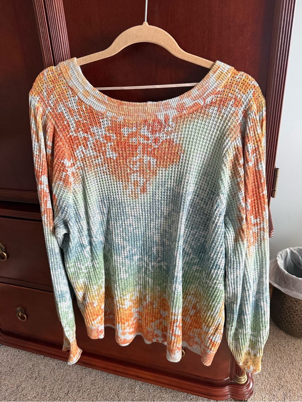 Democracy Scoop Neck Waffle Knit Sweater in Orange, Green, Blue